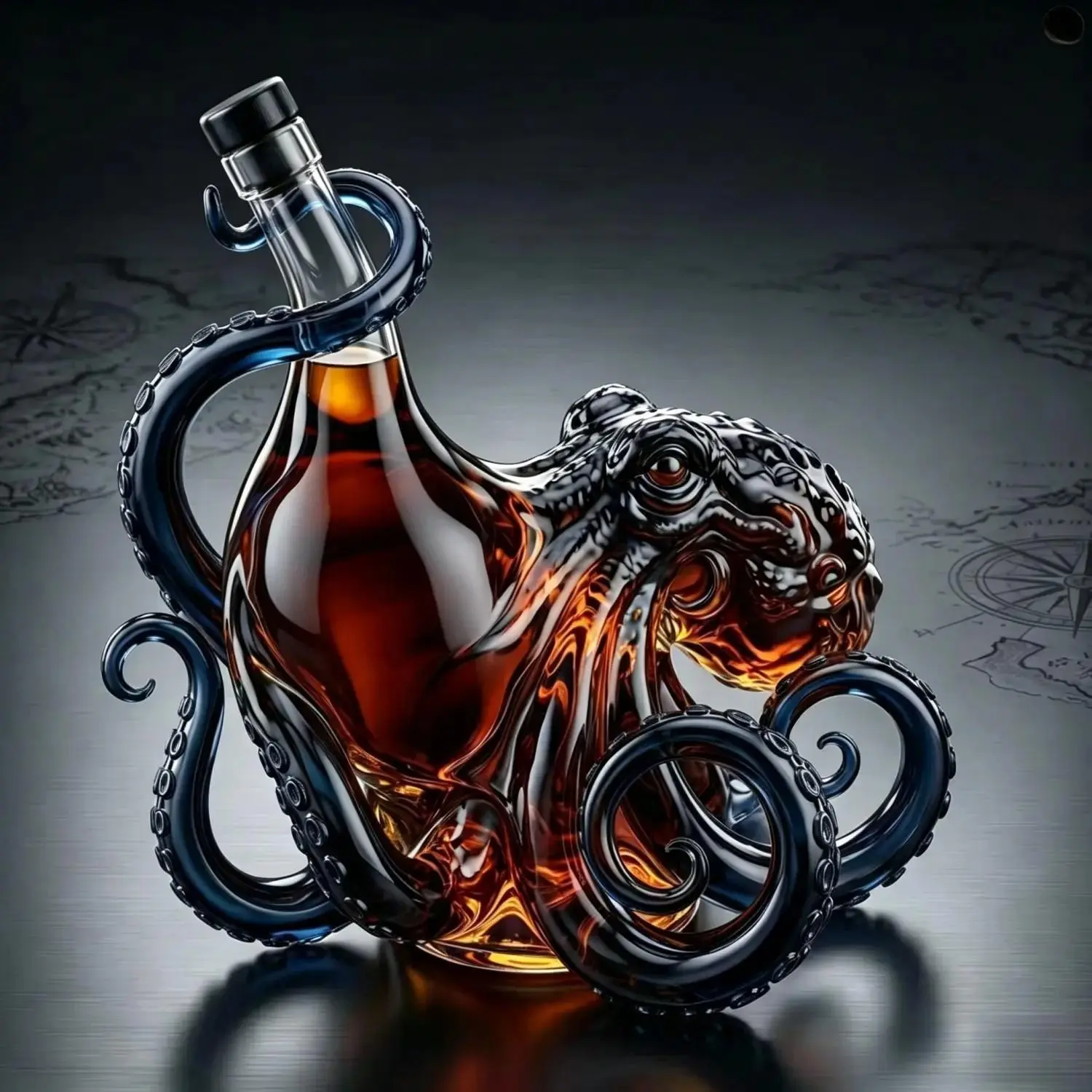Collectible Octopus Commemorative Glass Whiskey Bottle, Colorful Artistic Craft Liquor Bottle, Unique Gift for Whiskey Enthusiasts