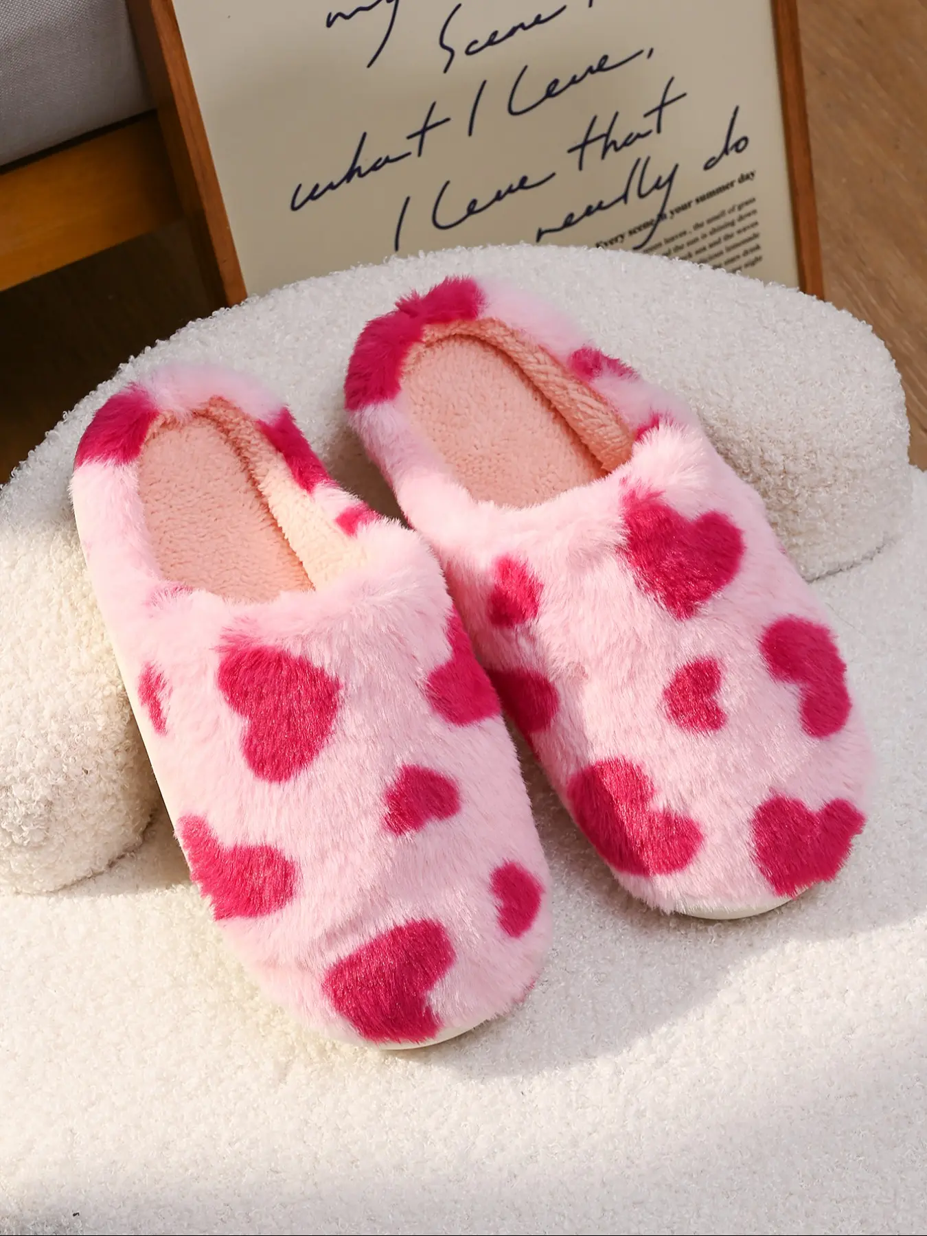 Women's Plush Slippers, Warm House Slippers, Cute Heart Element Embroidery Design, Cozy Indoor Home Shoes, Fashionable & Comfortable, Perfect Gift Idea