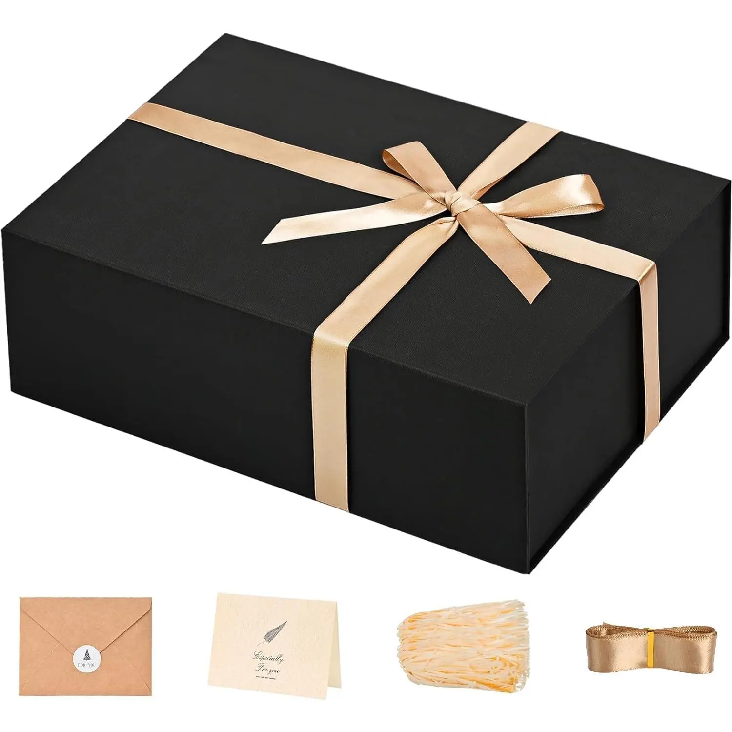 Gift Box 13.5''x10''x4'' Large Gift Box with Magnetic Lid, Black Gift Box, Suitable for Birthday, Christmas, Wedding Gifts, Includes Card, Ribbon, and Filler