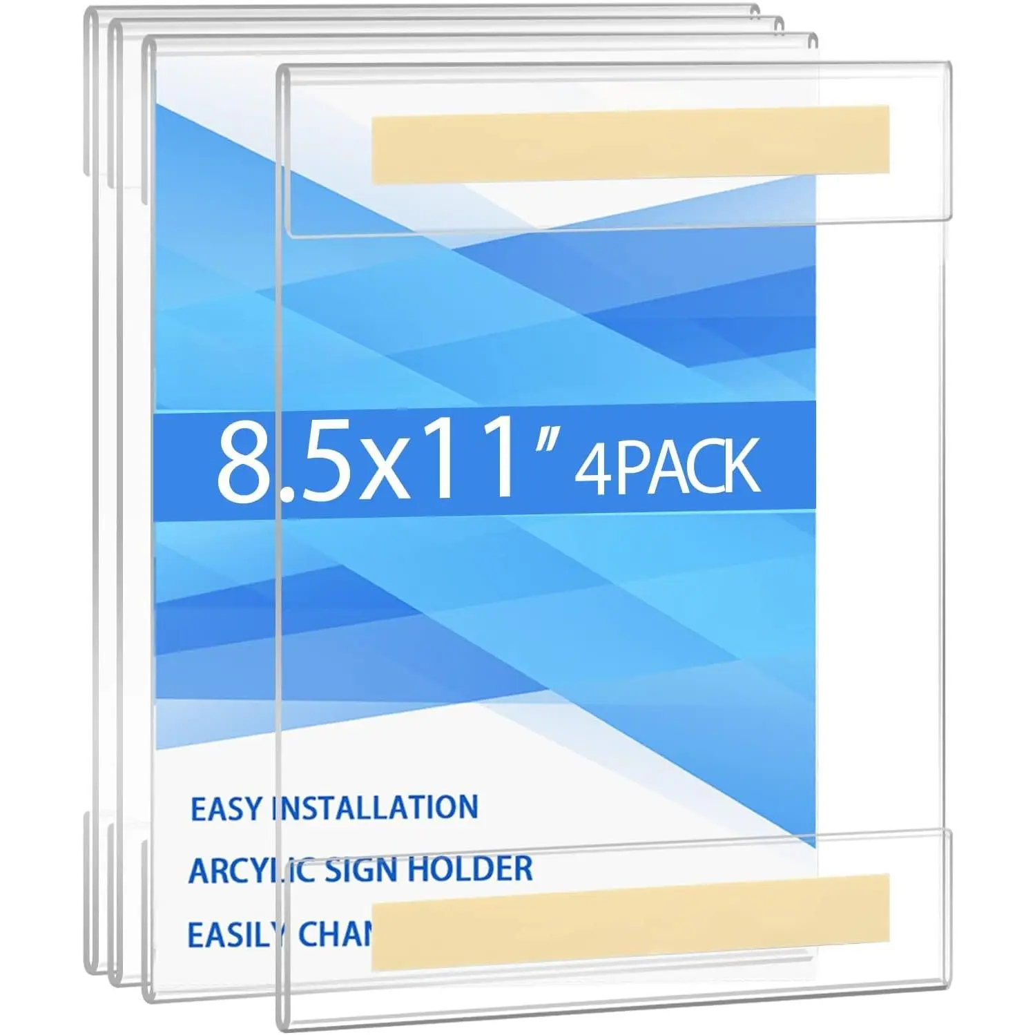 Sign Holder 8.5 x 11, Wall Mount Sign Holder,  Clear Frames with Tape Adhesive for , Office, Store, Restaurant (4 Pack)