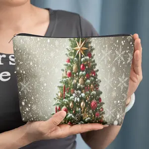 cosmetic bag 1pc, Christmas Tree And Snowflakes, Zipper closure, unisex, travel/daily storage bag, lightweight and machine washable, stylish toiletry bag, perfect for Valentine's Day, New Year's, or birthday gifts.
