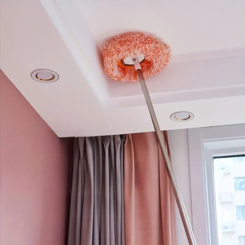 Ceiling Mounted Mop Set, Long Handle + 2 Original Mop Heads, Dusting Mop, Flexible Rotating Floor Mop, Wall-Mounted Mop, Wet/dry Mop