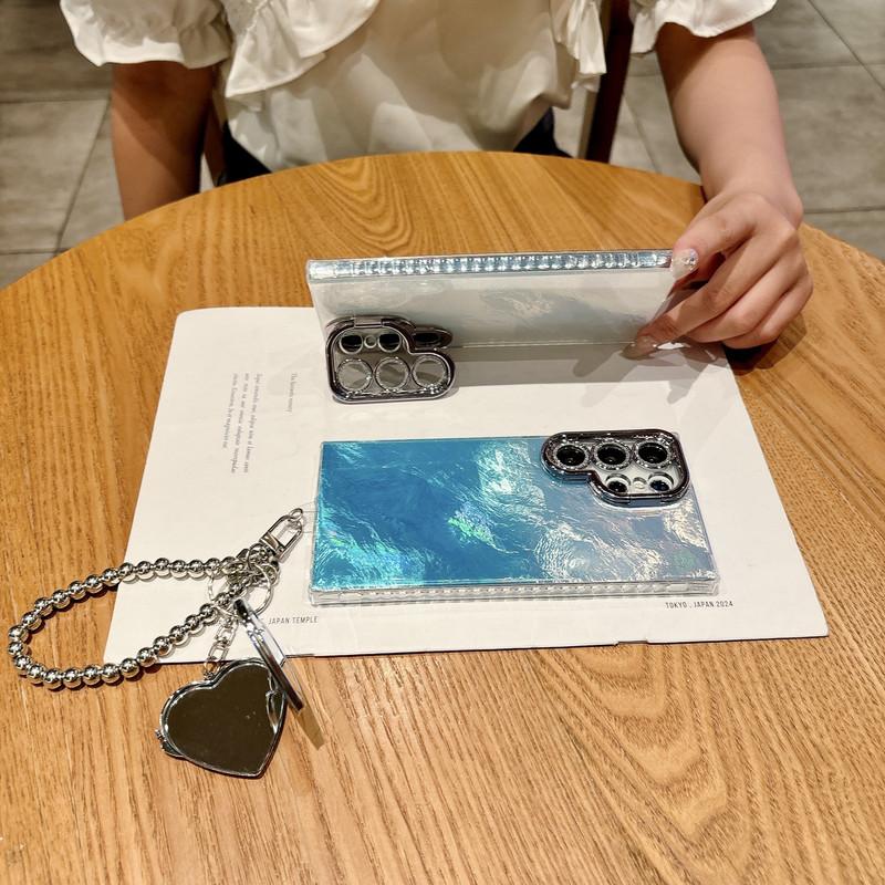 Compitable with S25 Ultra/S24 Plus/S23 Ultra/S24/S24 Ultra lens holder tin foil phone case electroplated lens frame makeup mirror HN3