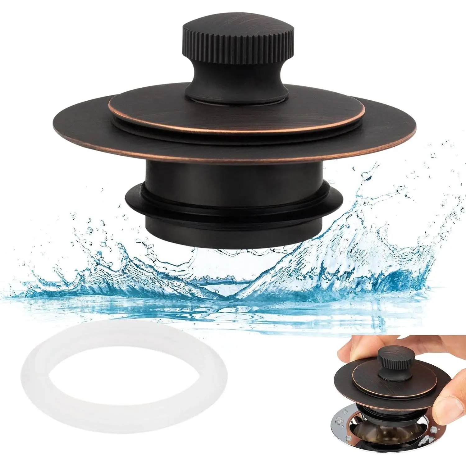 Universal Lift and Turn Bath Drain Stopper and Cover, Bathtub Drain Stopper, Replaces Lift and Turn, Tip-Toe and Trip Lever drains for Tub, EZ Installation and Clearing (Oil Rubbed Bronze)