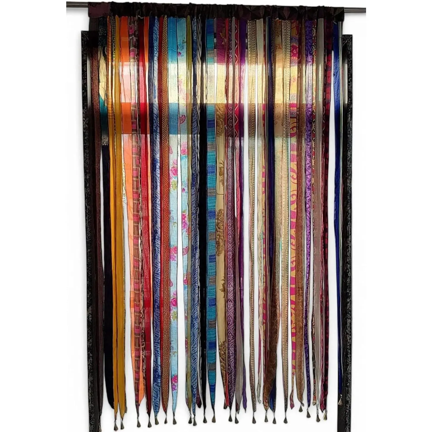 Silk Sari Curtain – Bohemian Multicolor Room Divider, Light Filtering Window Curtain with Rod Pocket,  Boho Doorway Drape for Living Room & Bedroom, 85 x 45 Inch
