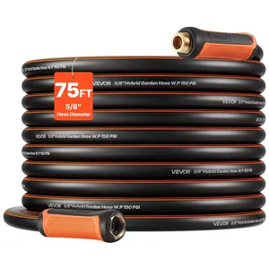 VEVOR Garden Hose, 75 ft 5/8" Heavy Duty 4-Layer Rubber Water Hose, 150PSI Working 600PSI Burst, Flexible Non-kink Outdoor Waterhose with 3/4" Fitting, Lightweight Hoses for Gardening Cleaning