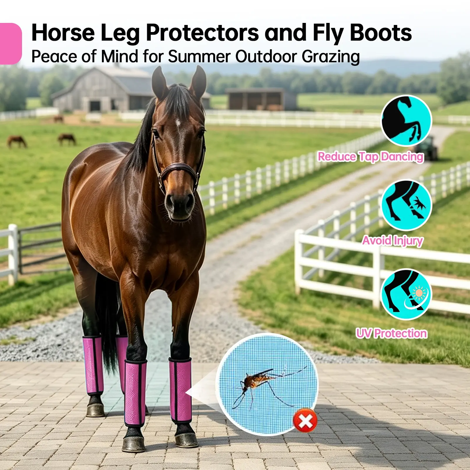 4-Piece Horse Fly Leg Covers, PVC Breathable Mesh, Large Size, Outdoor Grazing, Riding, Sun Protection, Insect Repellent, Horse Leg Guards