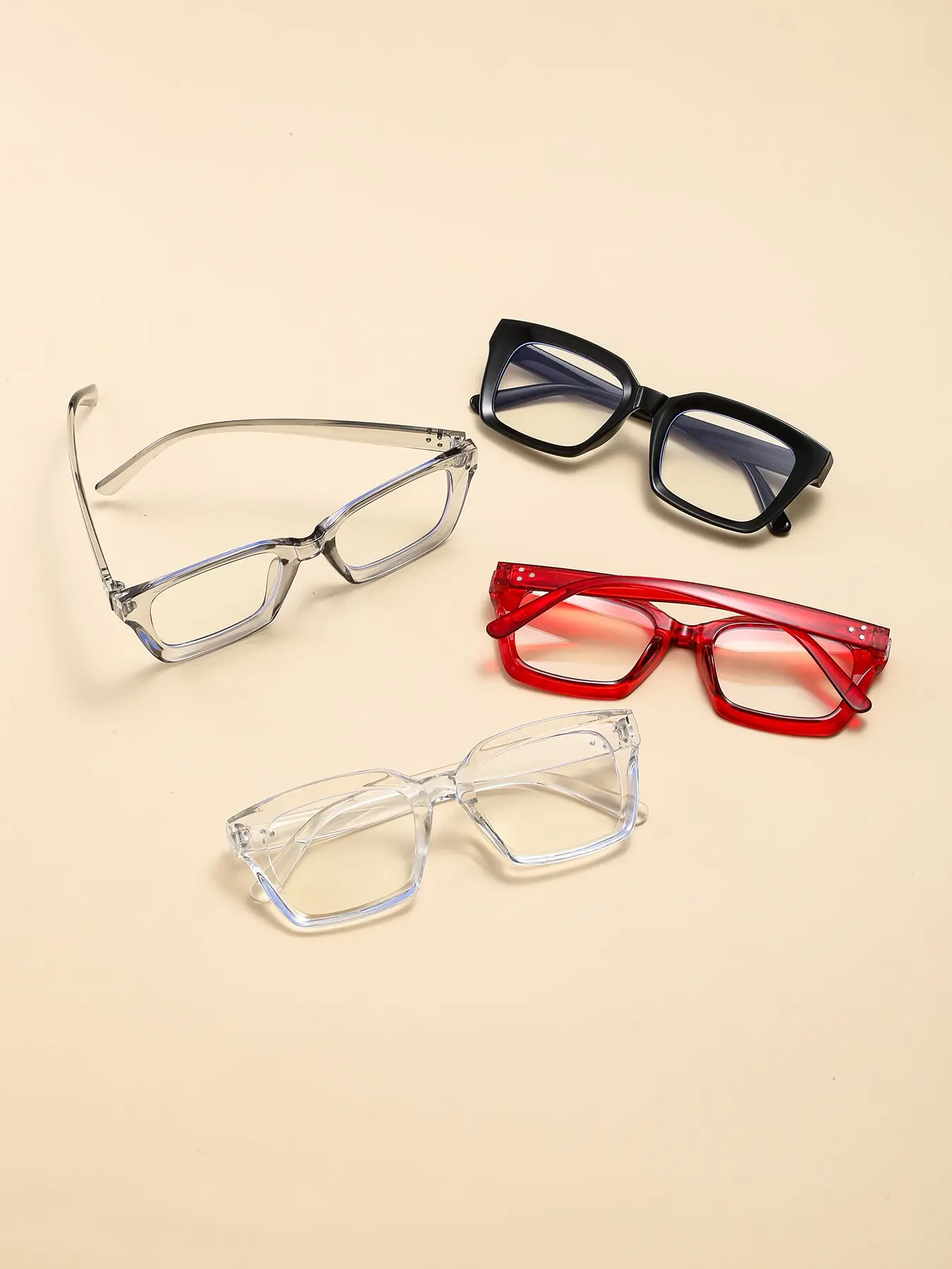 4 Pairs Plastic Frame Square Transparent Fashion Eyeglasses, Classic Design, Trendy Clear Lenses, Stylish Vision Correction