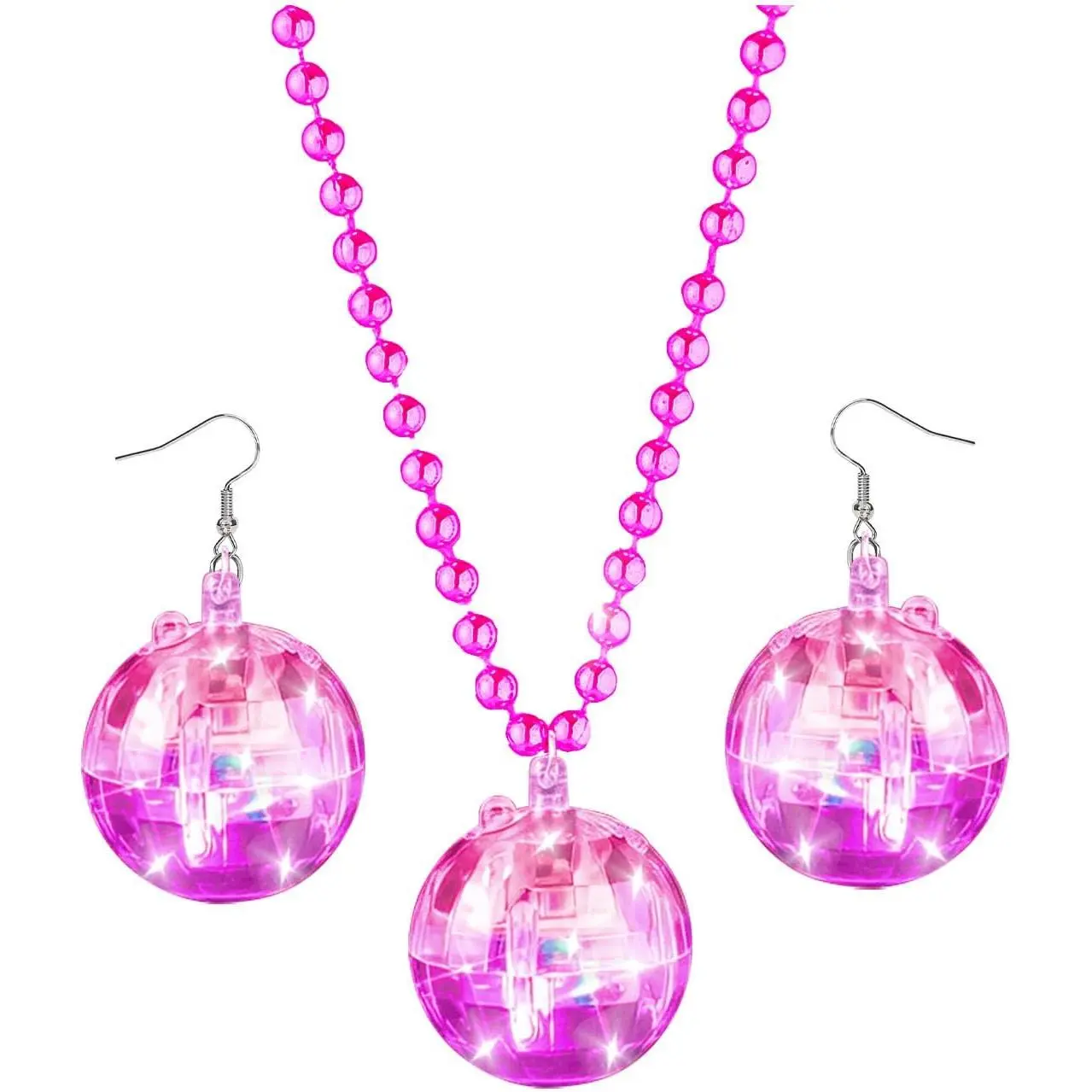 LED Disco Ball Earrings and Necklaces, 2 count 70s 80s Light up Disco Ball Set for Disco Party Favors Dance Accessories Women Halloween Costume