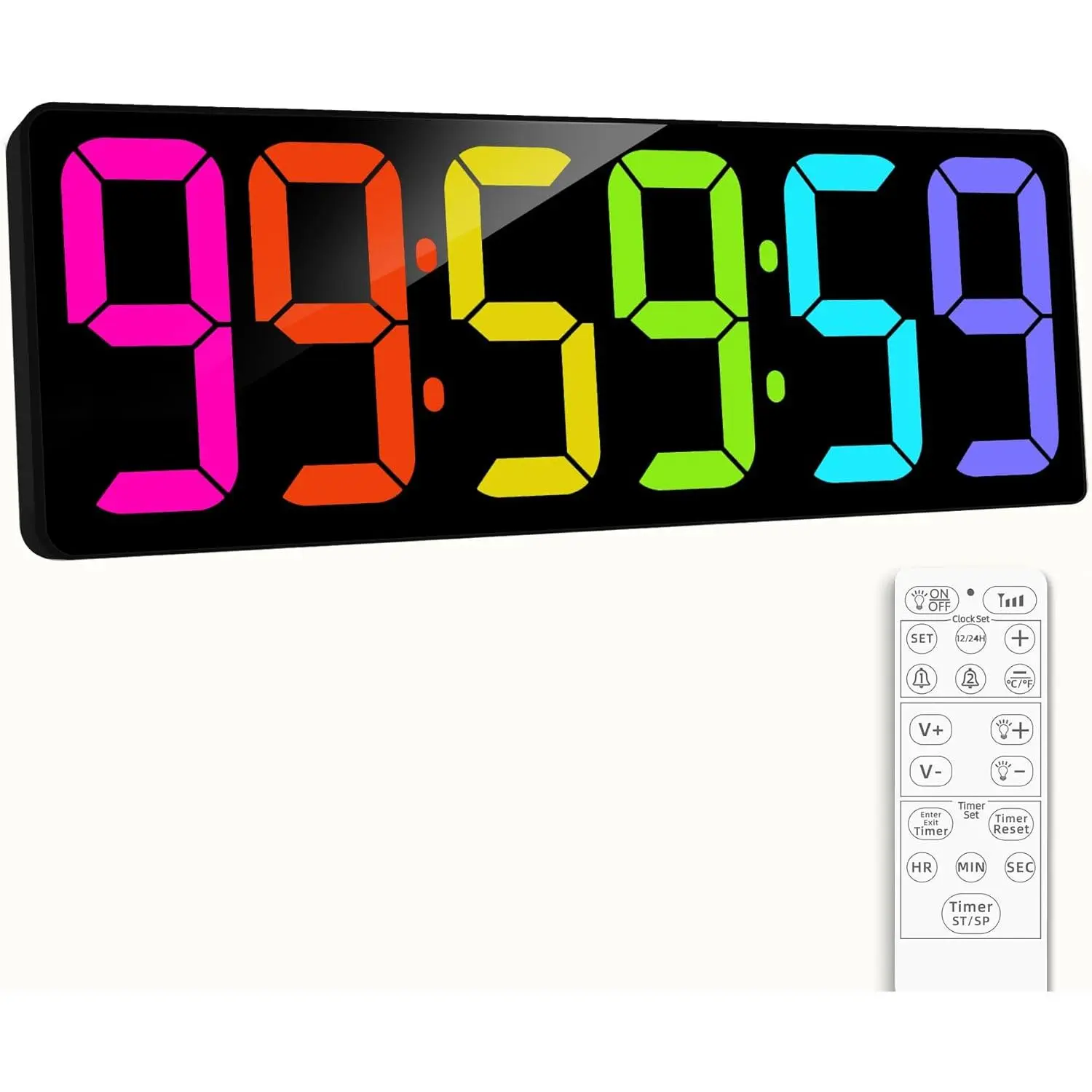17.2" Large Digital Timer Wall Clock with Remote Control, Count Down Up Digital Timer, Auto DST LED Big Digital Clock for Bedroom Kitchen Living Room Office Gym Home Decor, RGB