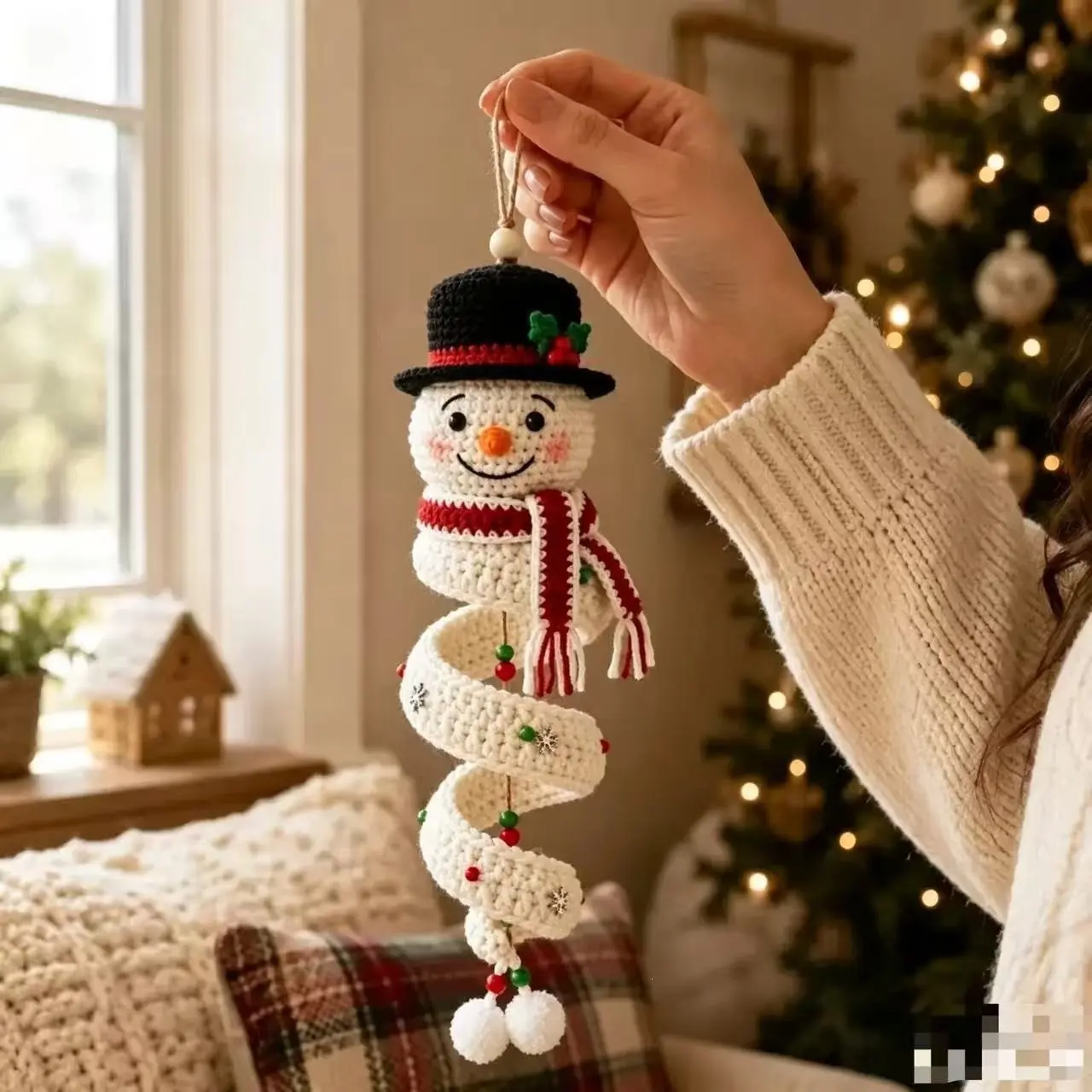 Crochet Snowman Spiral Ornament DIY Kit, Christmas Starter Included |   Holiday Tree Decor Gift for Adults, Step by Step Instructions Decor for Window Porch Wall Cabinet Display