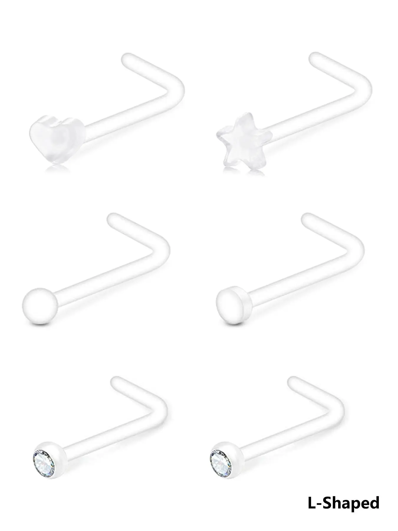 Clear Nose Studs, L Shaped Straight Hook Nose Stud, Nose Bone Nose Screw, Plastic Nose Rings for Surgery Work, Heart Star Clear Nose Piercing Jewelry, Rhinestone Nose Ring, Nose Hoop, Nose Rings Hoops
