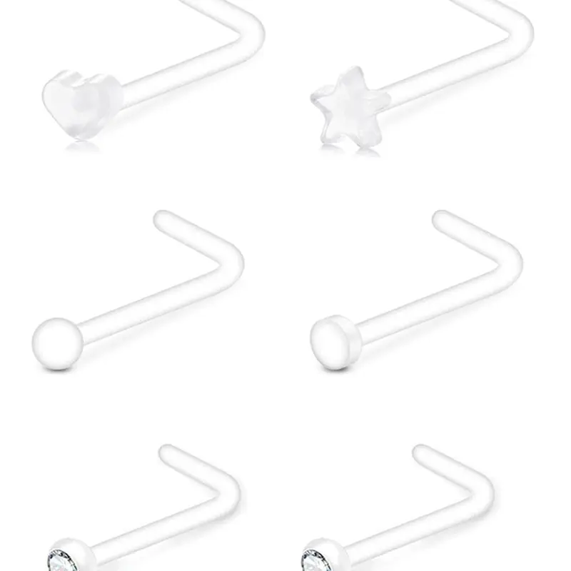 Clear Nose Studs, L Shaped Straight Hook Nose Stud, Nose Bone Nose Screw, Plastic Nose Rings for Surgery Work, Heart Star Clear Nose Piercing Jewelry, Rhinestone Nose Ring, Nose Hoop, Nose Rings Hoops