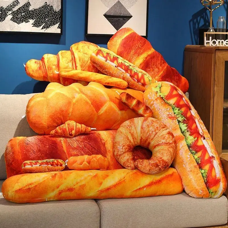 New Simulation French Bread Croissant Plush Pillow Stuffed Printing Images Food Plushie Party Decor Sleeping Companion Man Gift