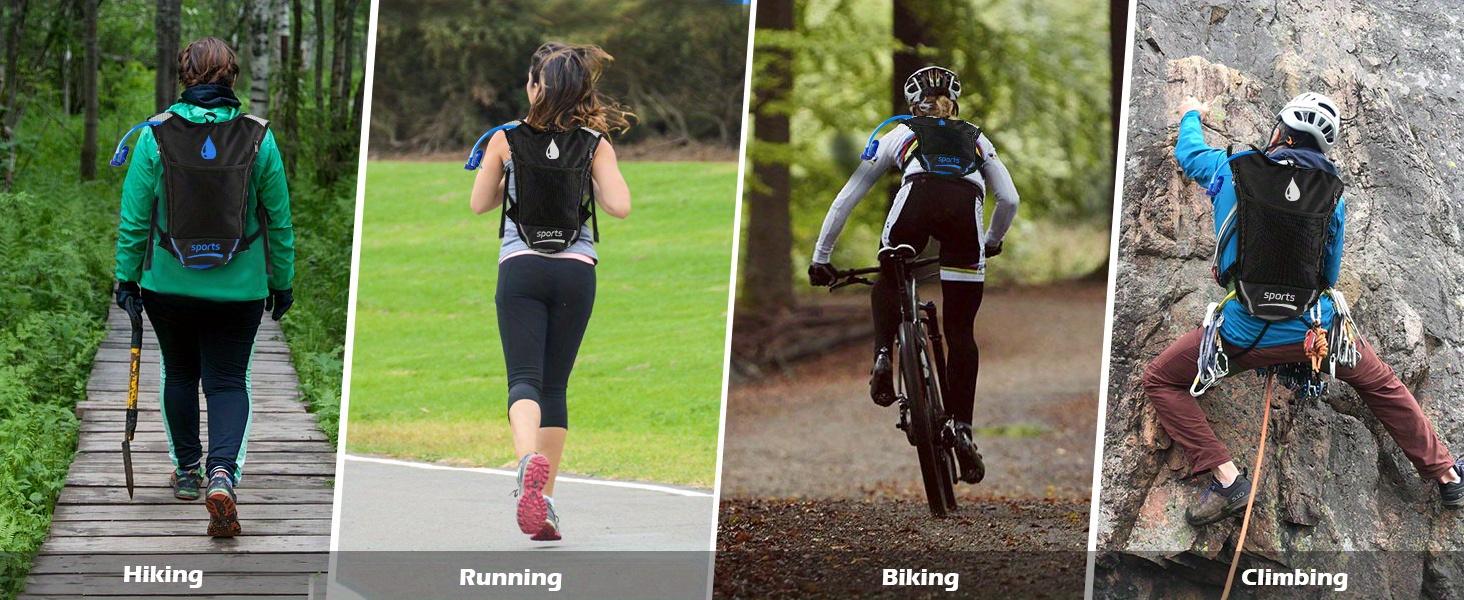 2 Pack Hydration Backpack Pack with 2L Hydration Bladder, Lightweight Breathable Water Backpack with 3 Layer Pockets, Reinforced Shoulder Straps