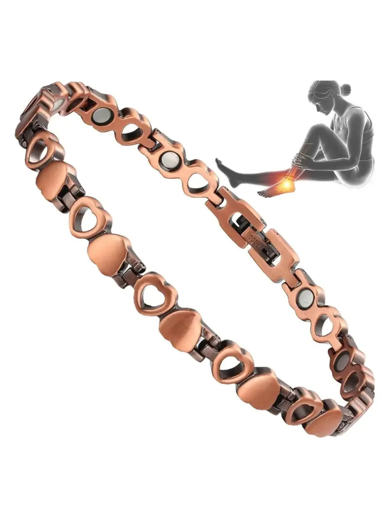 Women's Copper Anklet, 99.99% Pure Copper, Heart Pattern, Casual Style, Daily Wear, All Seasons, Ankle Bracelet, No Choking Hazard