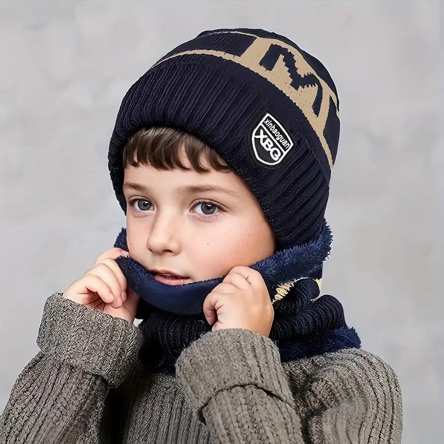 2pcs Kids' Winter Hat & Scarf Set - Thick Warm Beanie with Ear Flaps, Stretchy Fit, &, Perfect for Outdoor Play, School, Christmas, Winter Hat For Boys, School Winter Wear, Festive Winter Wear, Soft Winter Wear