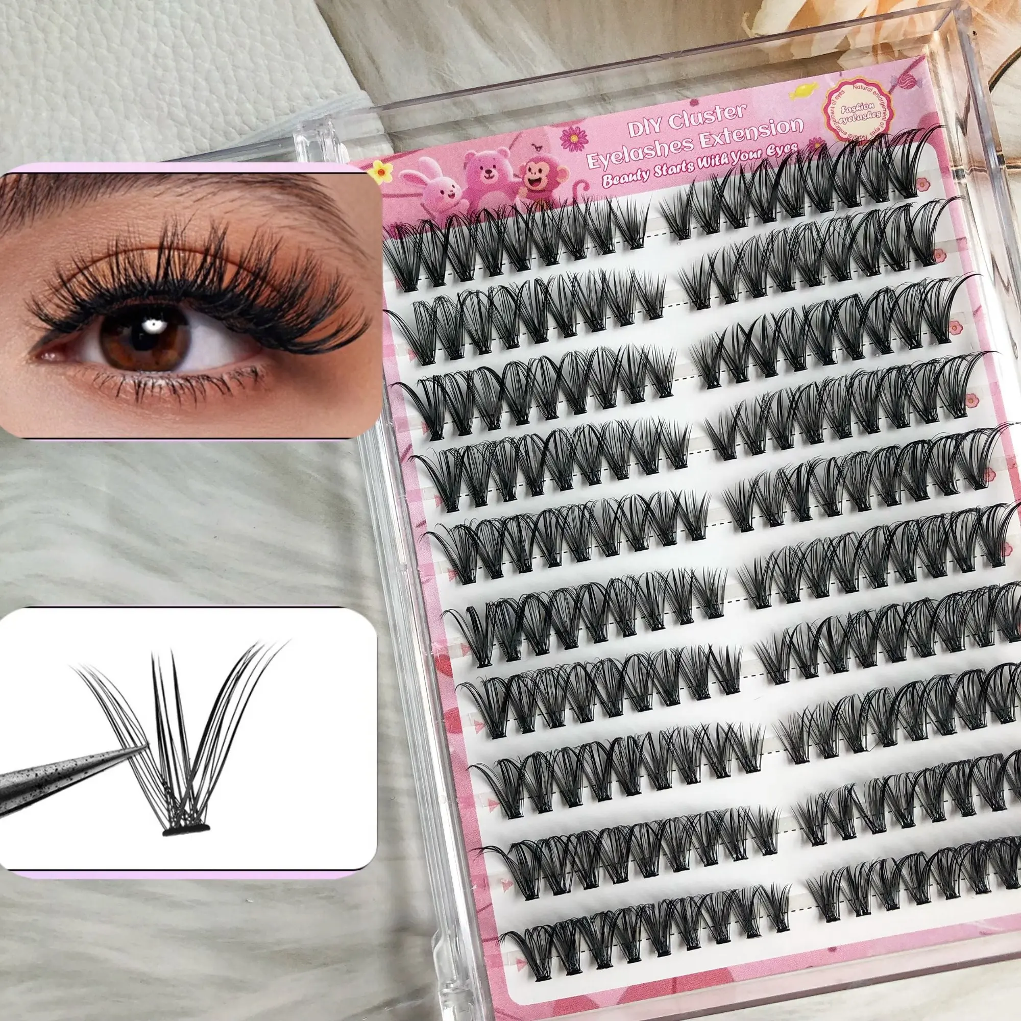 Directly Applied False Eyelashes, 180pcs Dense Mixed Length, D Curl, 0.07mm Thickness, Self-Adhesive, Enhance Eye Size, Ethnic Look