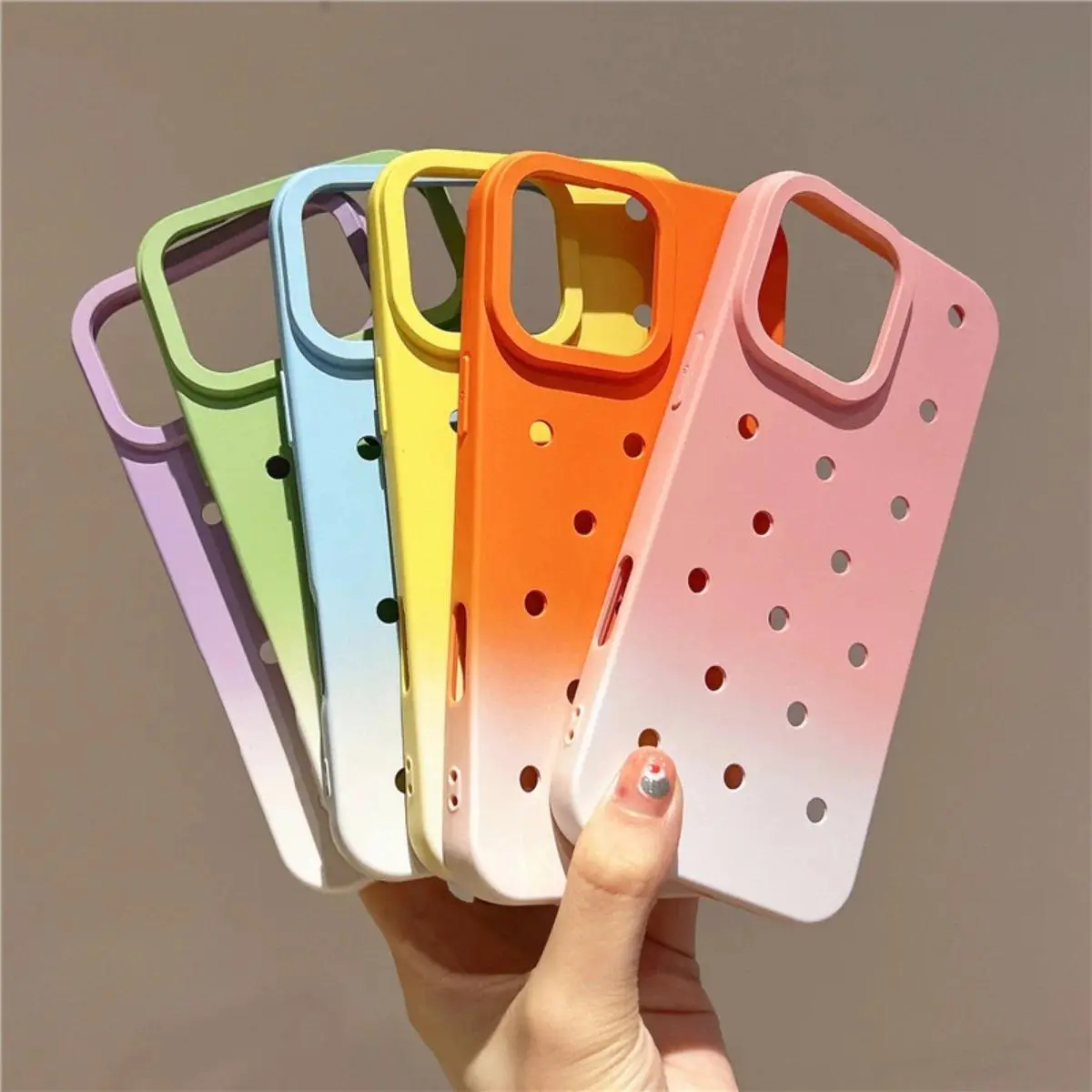 For Crocs Charms Silicone Cooling Hollow Hole Soft Candy Case For iPhone 16 15 14 Plus 13 Pro Max Solid Color Shockproof Cover