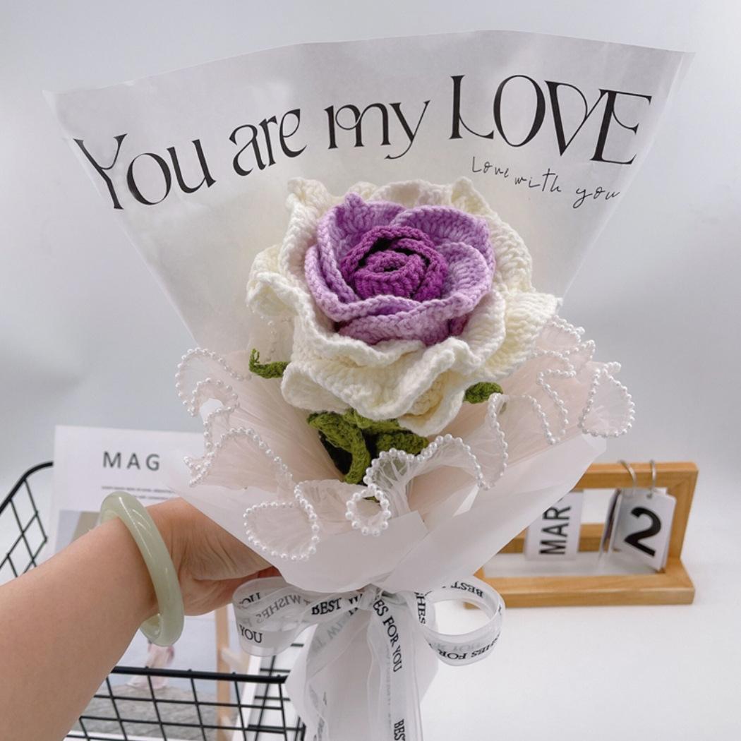 DIY Crochet Rose Bouquet Kit - Handmade Woven Flower Making Set, Complete Materials for Knitted Floral Arrangement