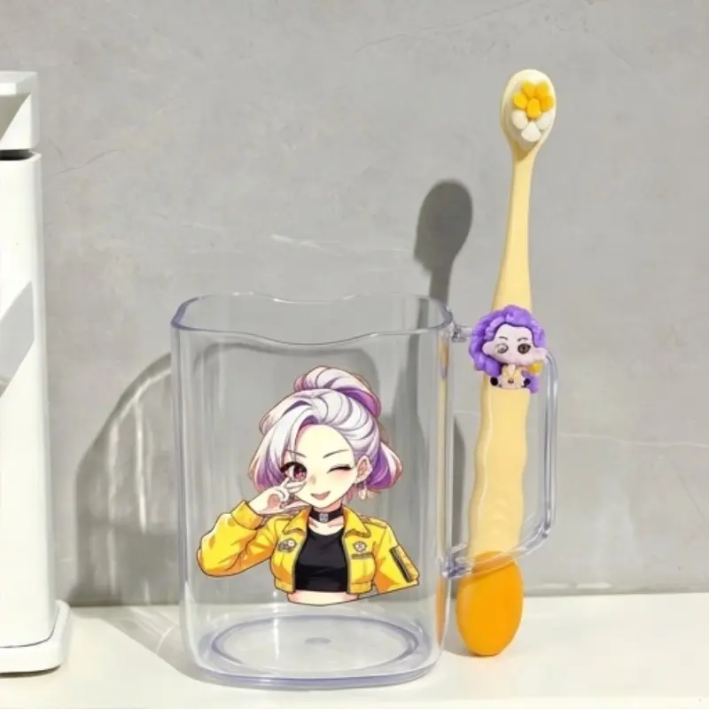 Cute Cartoon Character Toothbrush Cup Set, Handle Brushing Cup, Mouthwash Cup, Acrylic Bathroom Water Cup, Soft Bristle Toothbrush, Birthday Gift