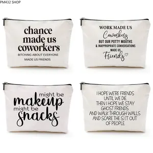 Double-Sided Linen Makeup Bag for Women – Alphabet Print Cosmetic Pouch, Stylish Canvas Travel Toiletry Organizer, Lightweight Makeup Storage Bag, Perfect Gift for Friends & Daily Use