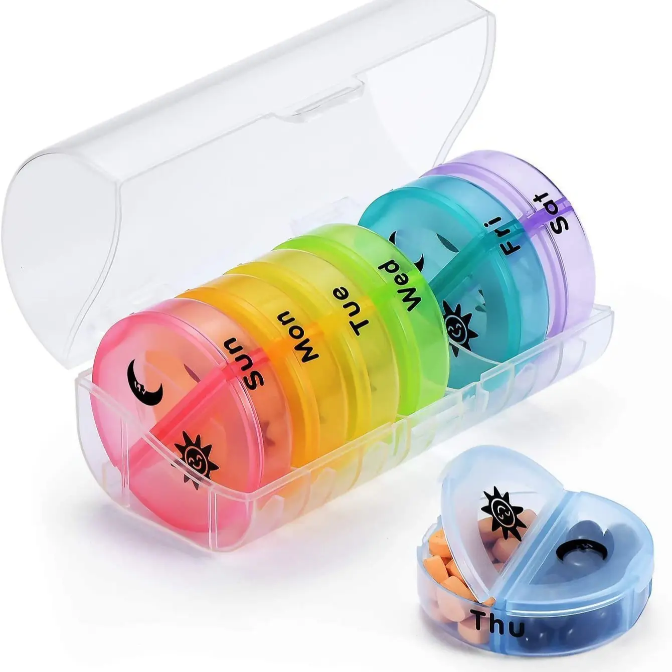 Transparent Multi-Layer 7-Day Pill Organizer, Moisture-Proof Mini Portable Weekly Medicine Box, Easy Open Vitamin Supplement Container