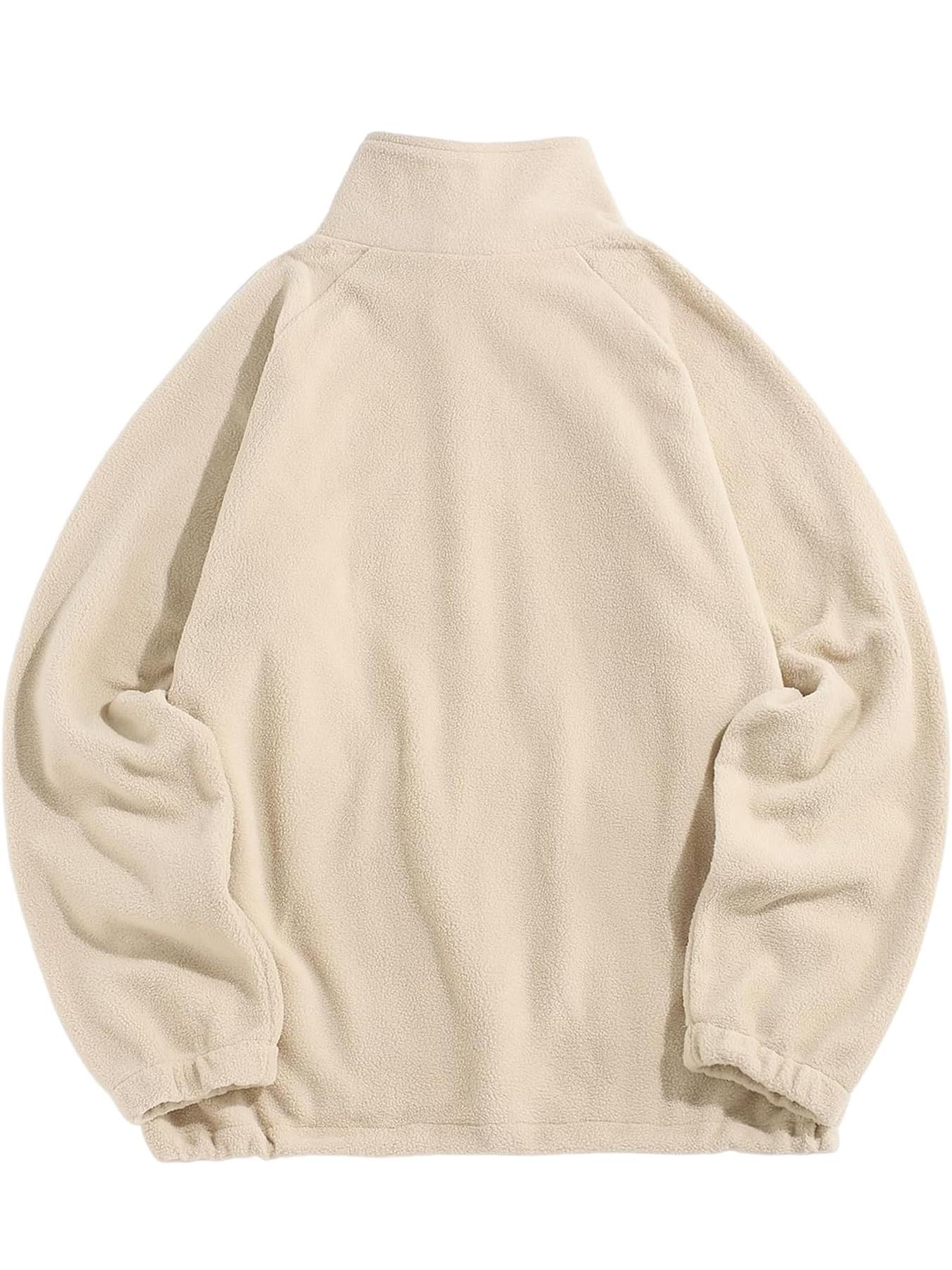 Men's Casual Loose-Fit High Neck Sweatshirt, California Embroidery Long Sleeve Pullover, Thick Fleece Fabric for Fall & Winter, Embroidered Sweatshirt