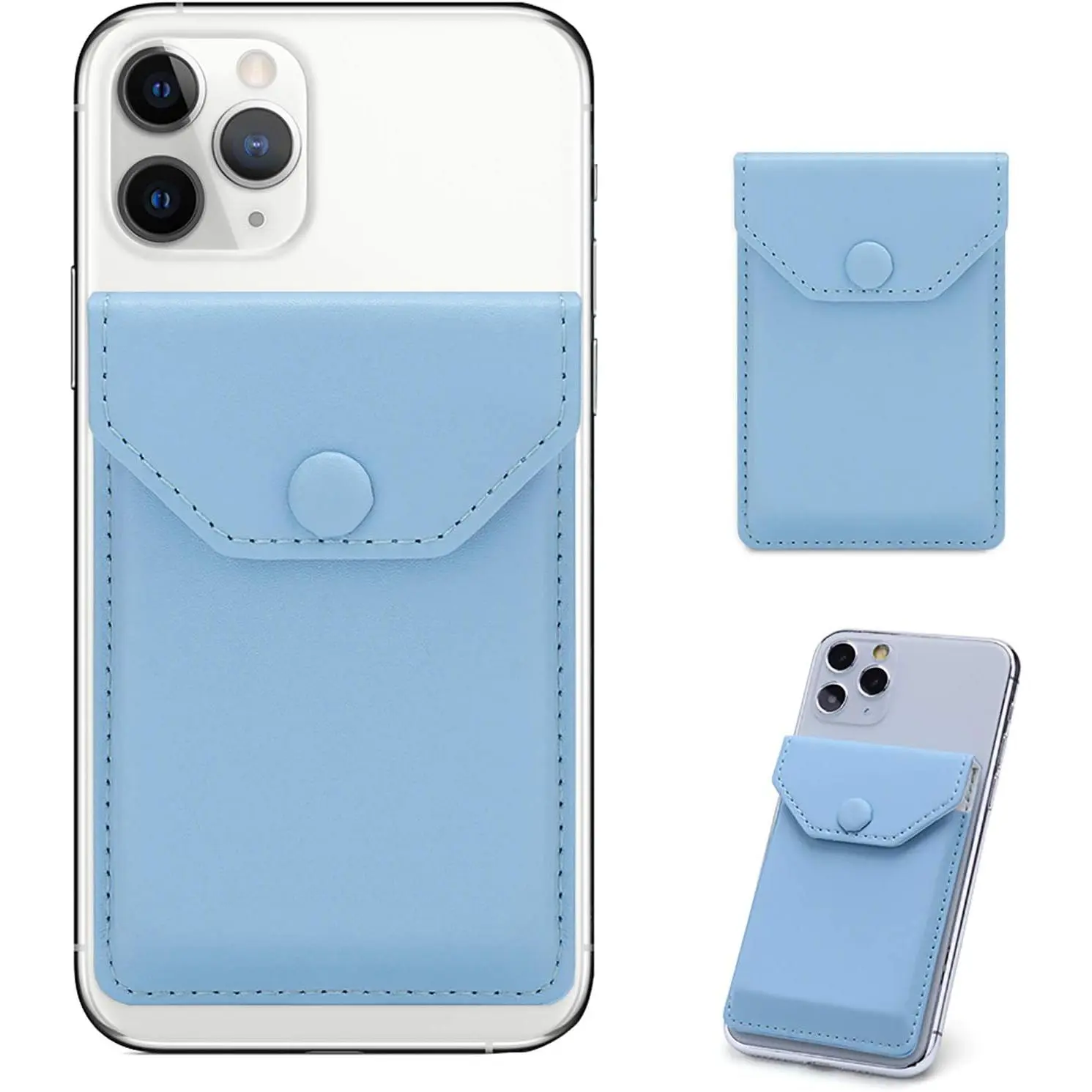 Self Adhesive Phone Card Wallet with Flip Cover, RFID Blocking, Blue