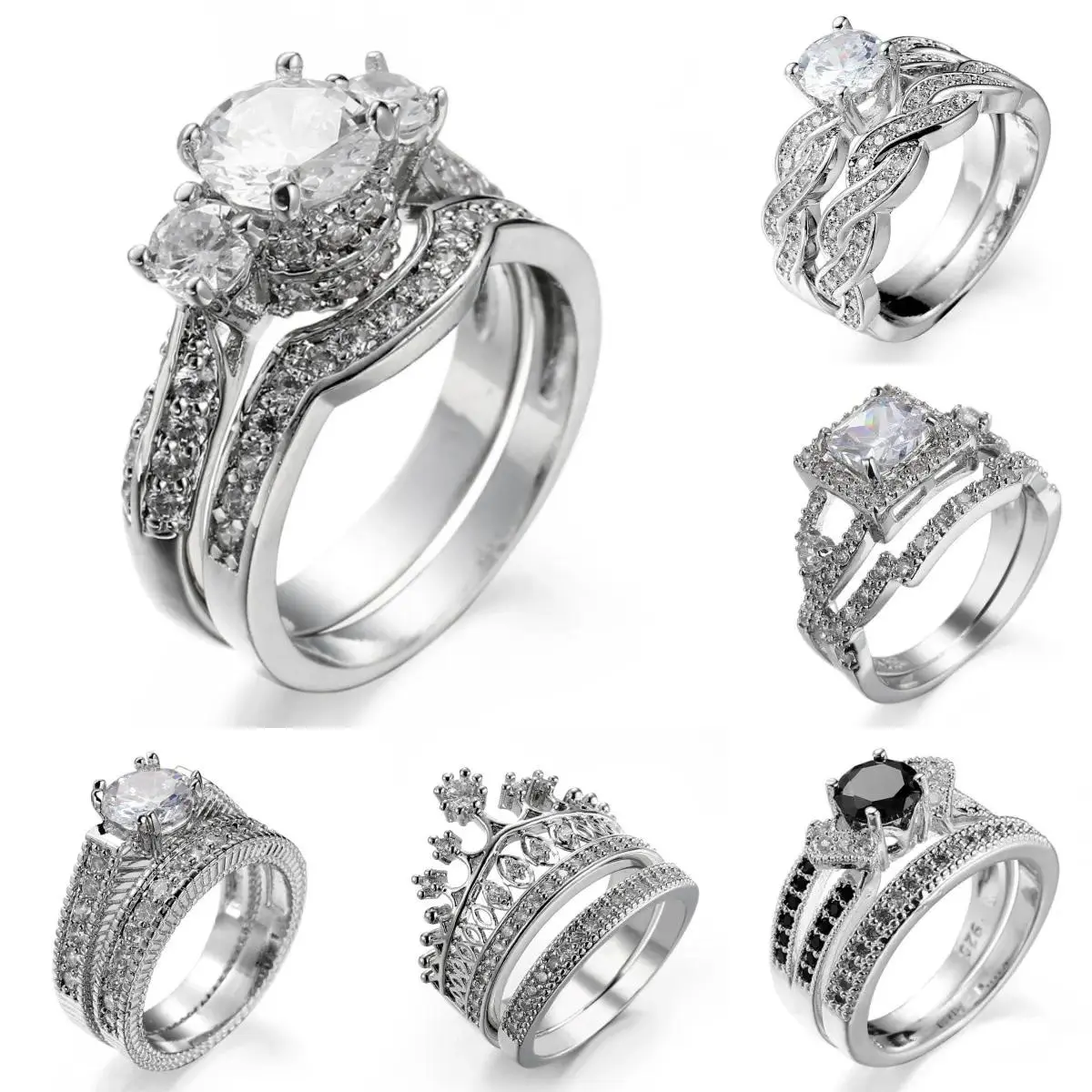 Women’s Wedding Ring Set, 925 Sterling Silver 3 Stone CZ Engagement Rings with Curved Matching Band, Elegant Cubic Zirconia Bridal Jewelry Set for Women, Promise Ring, Anniversary Gift & Special Occasions
