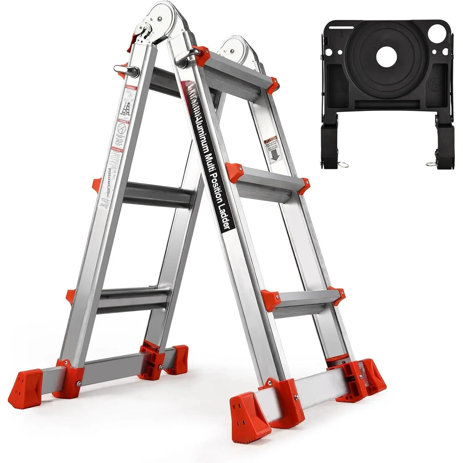 11FT A-Frame 3-Step Telescoping Extension Ladder, 330 lbs Capacity with Removable Tool Tray & Stabilizer Bars, for Household Users & Outdoor Safe Work (Orange)
