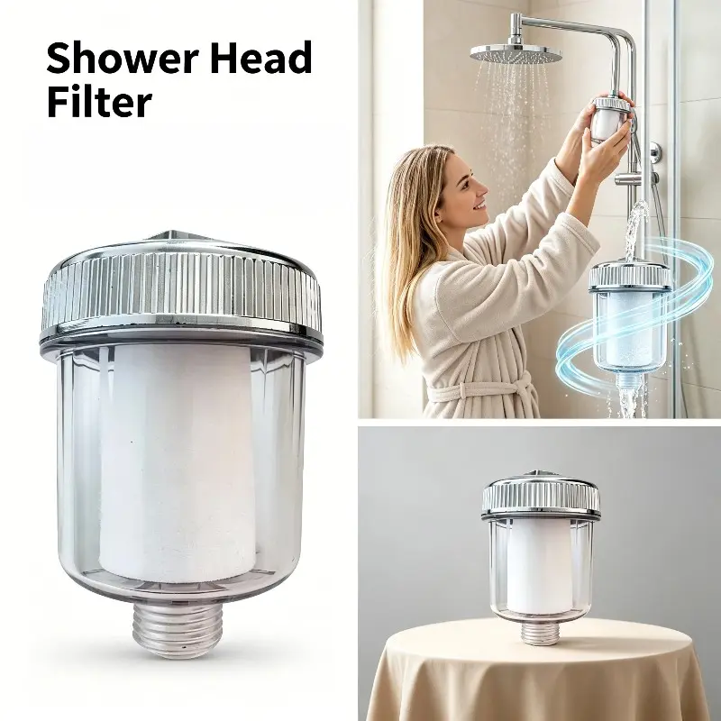 Universal Shower Head Filter, Tool-Free Quick Installation, Replaceable Filter Core, Durable Transparent Bottle, Fits Most Handheld Sprayers, Shower Water Filter