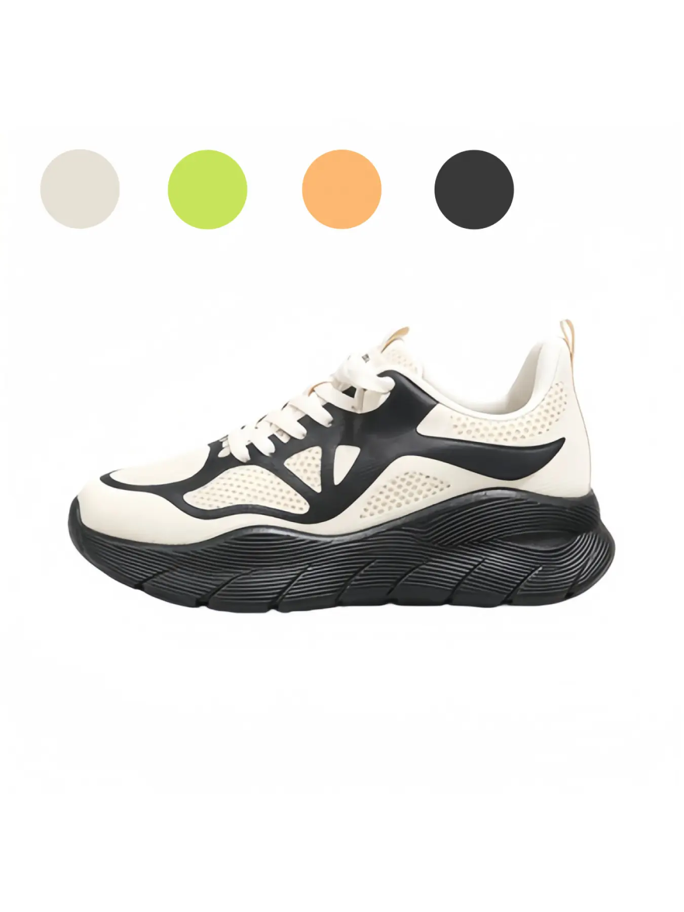 Spliced Leather Support Running Sneakers, Sporty Running Shoes, Wide round toe to relieve forefoot squeeze, layered wavy shock-absorbing midsole, deep tread anti-slip outsole for multi-terrain, athletic shoes for jogging, hiking, Running Trainers