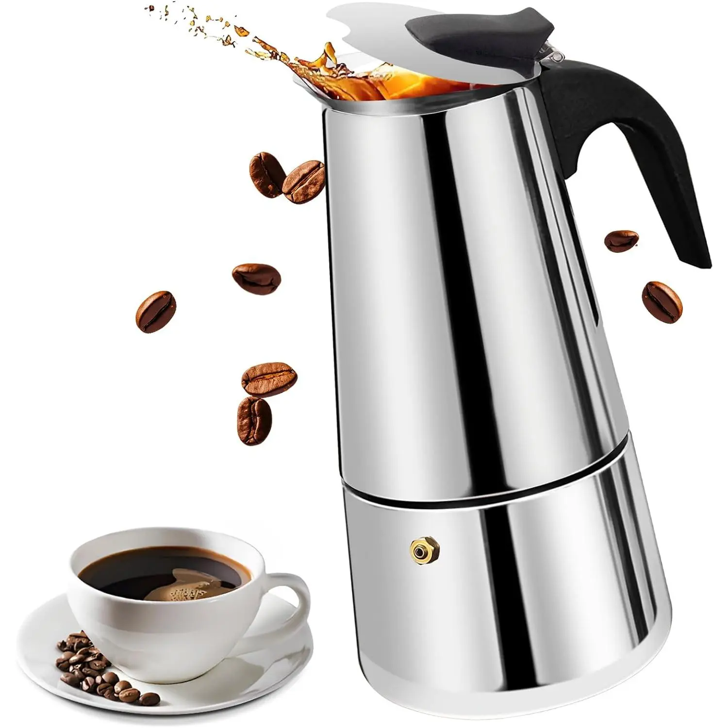 2 Cup 100ml Stainless Steel Moka Pot Stovetop Espresso Maker | Italian Coffee Machine 3.3oz Suitable for Gas Induction Stovetop Mocha Greca Coffee Maker Percolator Straight