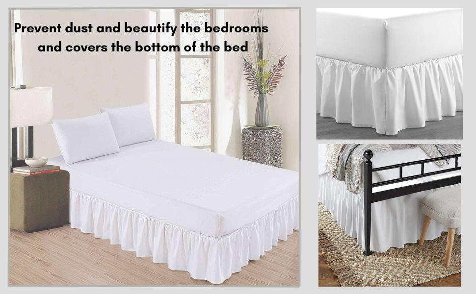 Lightweight Ruffled Bed Skirt, Queen Size 15 Inch Drop - 100% Microfiber, Soft and Stylish, Dust Ruffle - Bed Skirt for Queen Beds, White