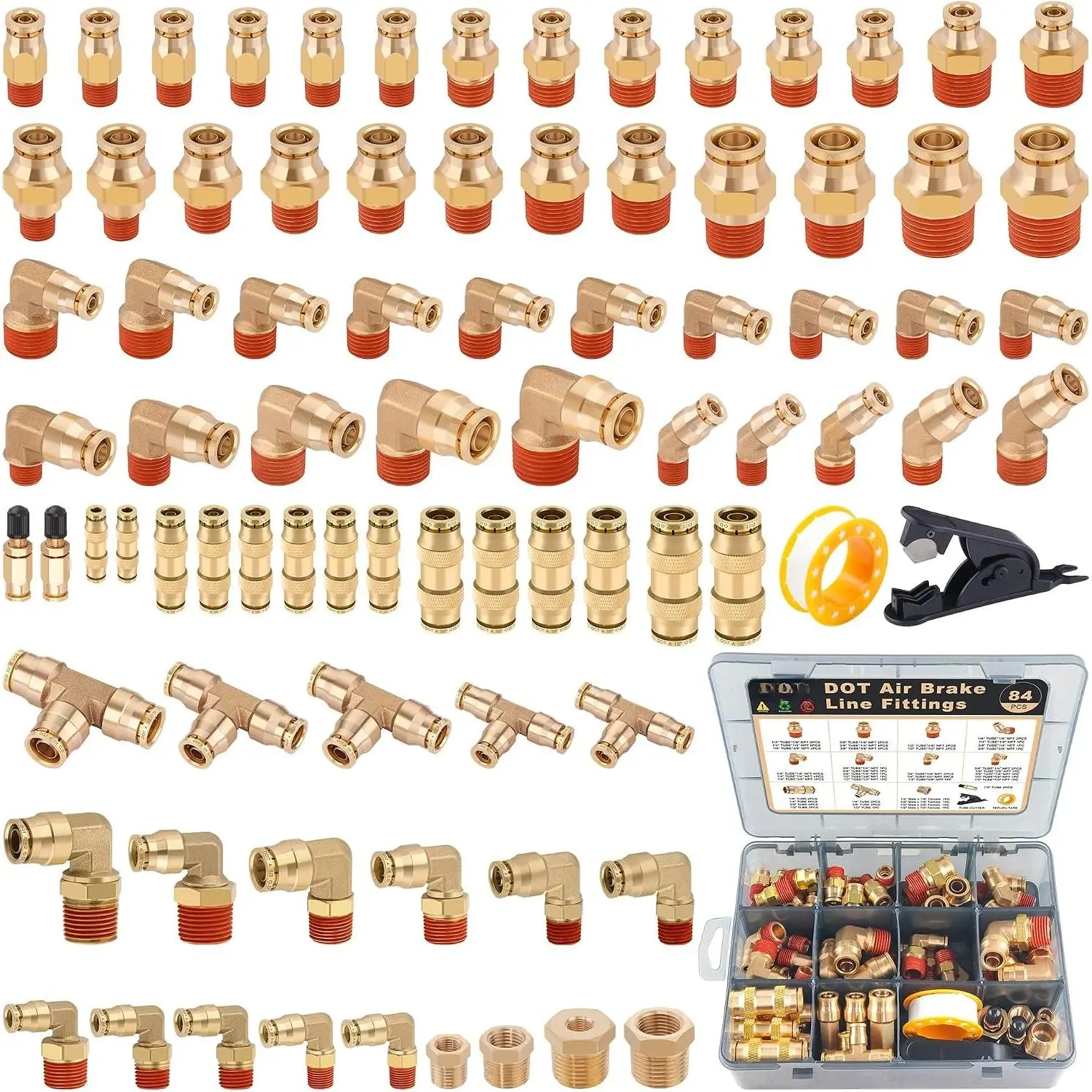 84 count DOT Brass Air Line Fittings Kit, Push to Connect Fittings