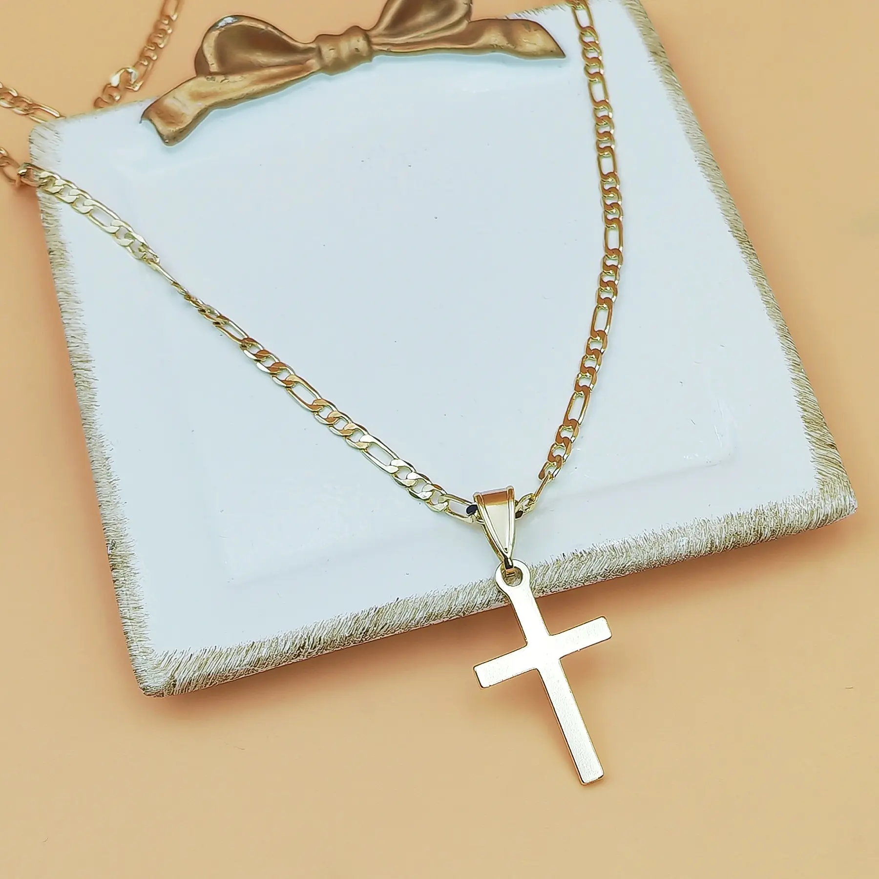 Unisex Gold Plated Figaro Chain Cross Pendant Necklace, Minimalist Hip Hop Long 55cm Sweater Chain, Religious Costume Jewelry for Men’s Accessories & Accessories for Women, Necklaces for Women, Cross Necklace
