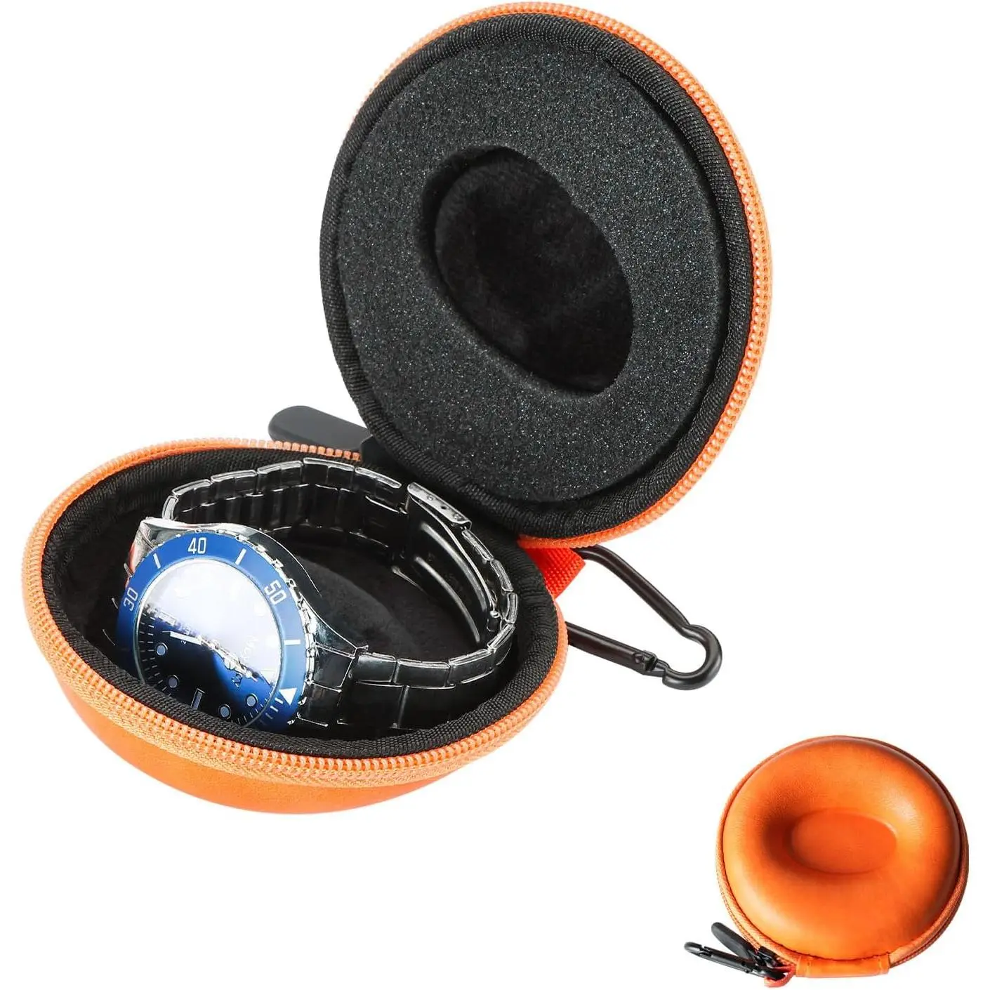 Watch Travel Case Single PU Leather Box for Men Women | Anti-slip flat-bottom design with rigid shell ,keeps watch  and protected from drops during travel.(orange)