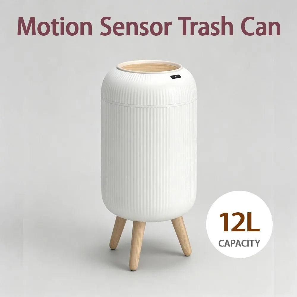 Touchless Motion Sensor Waterproof Trash Bin - Nordic Style, Eco-Friendly Multifunctional Space-Saving Waterproof Trash Can for Bathroom, Office Home Supply