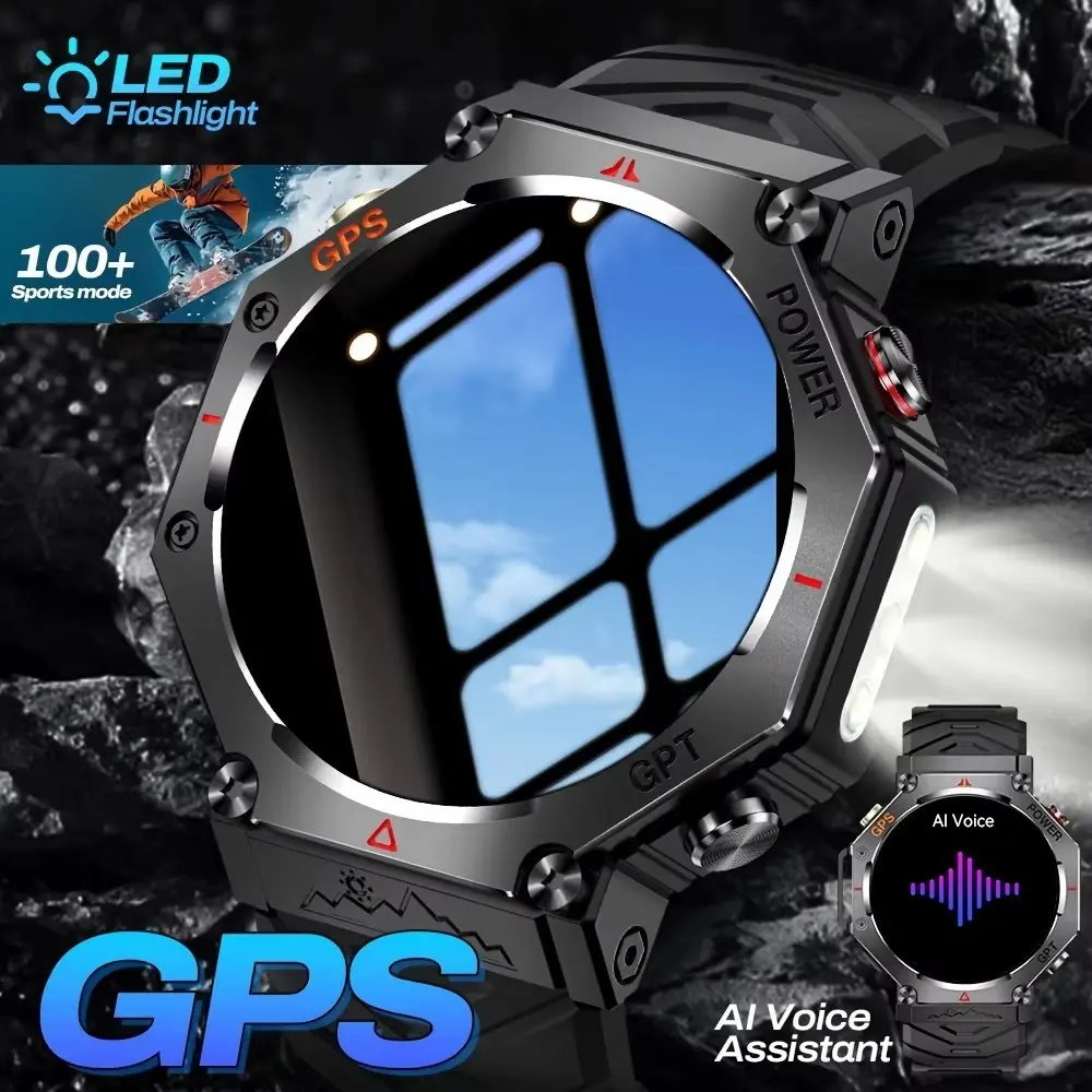 Military Grade GPS Smart Watch 3ATM Waterproof Compass Altimeter Barometric AMOLED Men HD Call Sports Smartwatch
