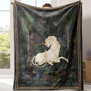 unicorn pattern flannel blanket, 1 count soft warm throw blanket with storage bag, air-conditioned room accessories blanket, easter gifts warm nap blanket for home office, room accessories,  funny gift