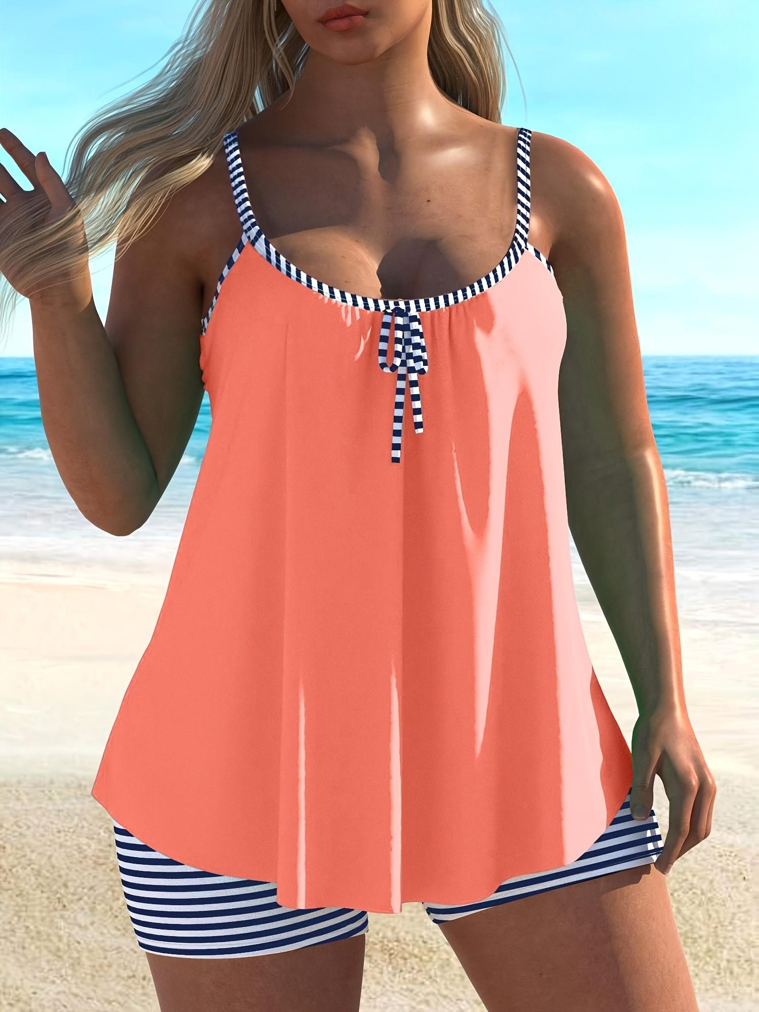 Flattering Tummy Control Striped Trim Tankini with Boy Shorts - Perfect for Beach Days, Pool Parties & Family Vacations | 2026 New Arrival Plus Size Swimwear That Hides Tummy, Family Approved Swim, Monokini Swimsuit Inspired Bathing Suits for Women cute Flattering Tummy Control Striped Trim Tankini with Boy Shorts - Perfect for Beach Days, Pool Parties & Family Vacations | 2026 New Arrival Plus Size Swimwear That Hides Tummy, Family Approved Swim, Monokini Swimsuit Inspired Bathing Suits for Women cute