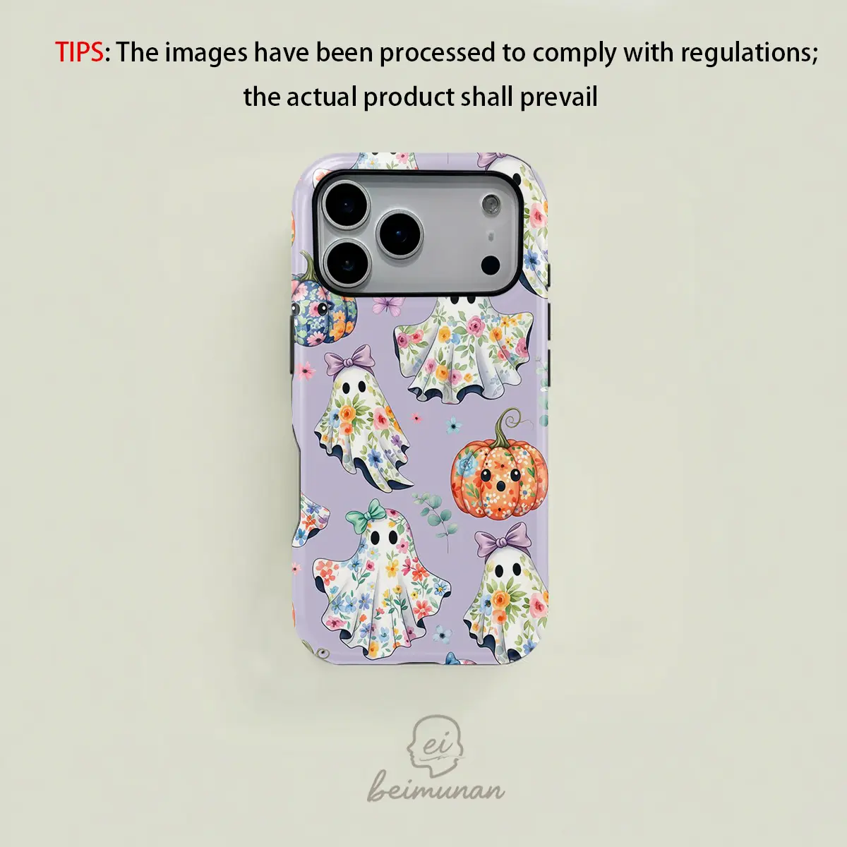 Cute purple watercolor-style ghost pumpkin bow case, sturdy and durable 2-in-1 protective case, MagSafe compatible, suitable for iPhone 17/16/15/14/13/12/11 Pro Max/Plus/Pro, drop-proof phone case, perfect for holiday gifts.