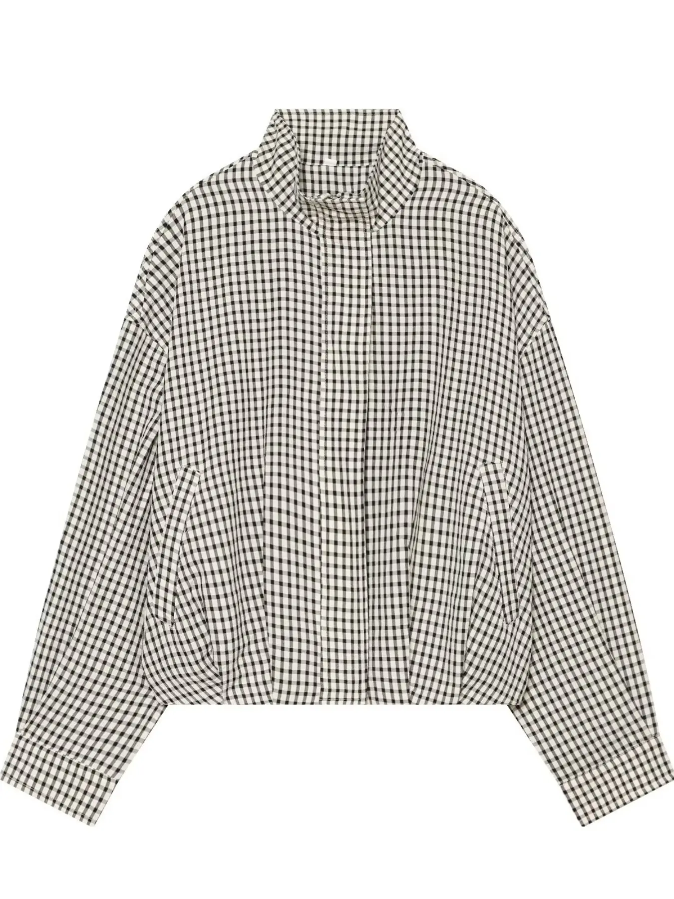 Plaid Oversized Bomber Jacket Women's Jacket Summer 2026 Fashion Thin Cropped Coat Casual High Neck Lace-Up Loose Long Sleeve Tops For Women Elegant All-Much High Street Outerwears