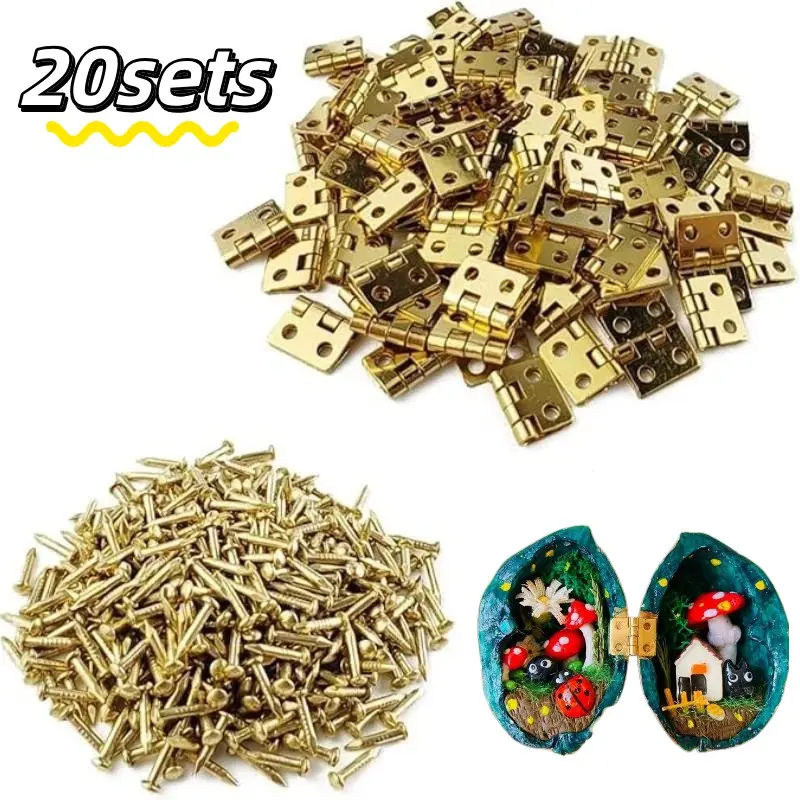 20 Sets 4-Hole Pure Copper Mini Hinges, Micro Small Hinges with Nails, Compact Flat Hinges for DIY Projects, Durable and Lightweight Design