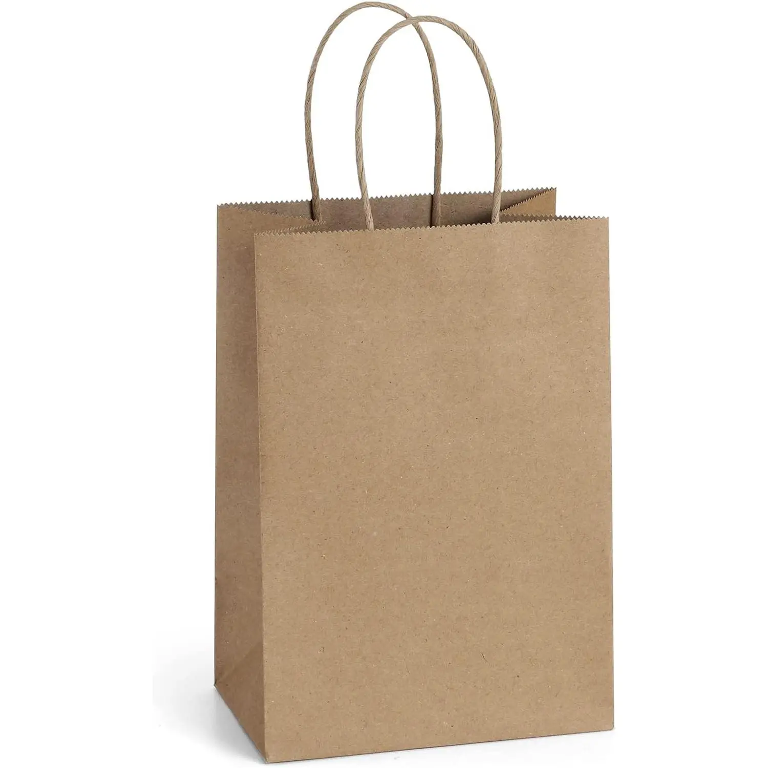 Small Gift Bags with Handles 50Pcs 5.25x3x8 Inches Kraft Paper Bags Bulk for Party Favor, Retail, Wedding, Gifts, Recyclable Brown Paper Sacks