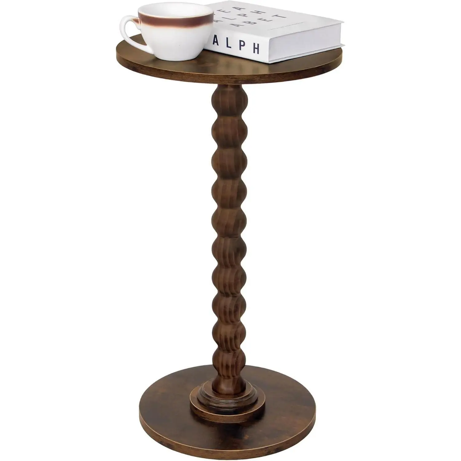 Round Side Table, Small Drink Table for Small Spaces, Modern Accent Nightstand with Solid Wood Leg for Living Room, Bedroom, Corners, and Office (Rustic Brown)