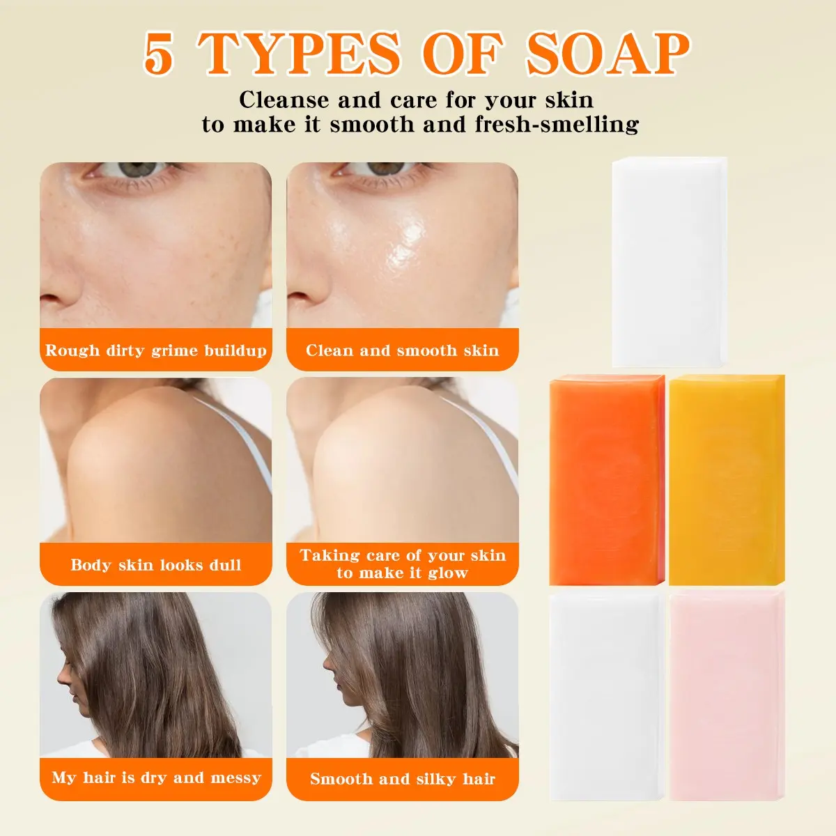 3-in-1 Hair Shampoo Body Shower Bar Soap, Anti-Mite Antibacterial Cleansing Bar with Rich Foam & Long Lasting Fragrance, Deep Clean Skin Dirt, Gentle Moisturizing Non-drying Handmade Soap, Mild Skin-friendly Daily Wash Cleanser for Whole Body Use