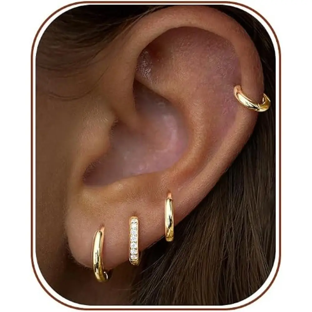8Pcs Small Gold Huggie Hoop Earrings Set 4-Pairs Women Men Hypoallergenic 14K Gold Plated Stack Cartilage Earrings, Sterling Silver Multiple Piercing Lightweight Mini Thin Cute Dainty Trendy Jewelry Gifts for Women