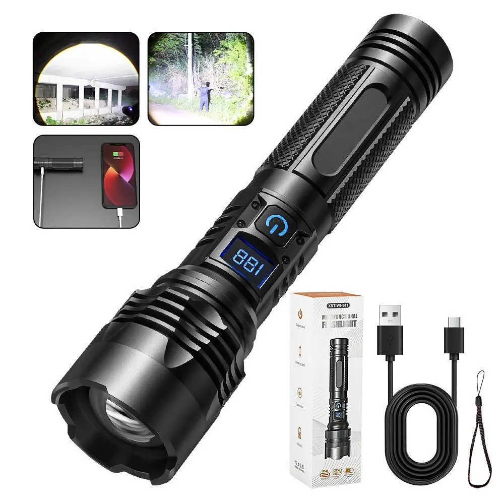 Rechargeable Flashlights, Super Bright High Lumens Flash Light, LCD Digital Display, 1800mAh Battery Powerful Handheld LED Flashlights for Home Emergencies Camping